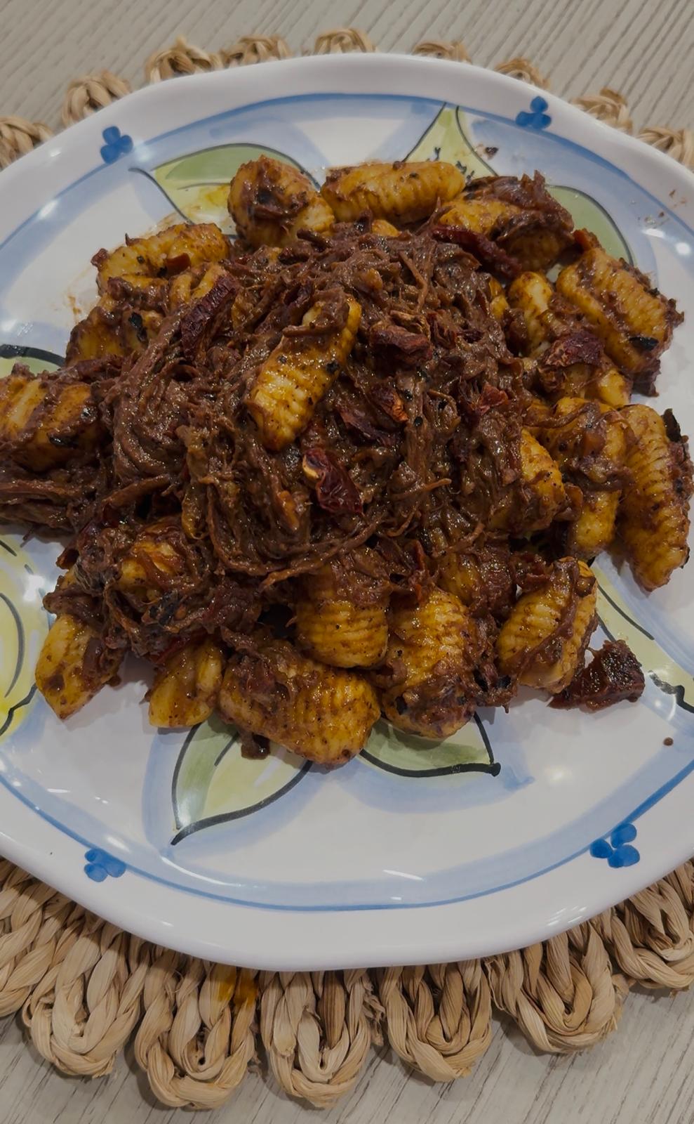 Caramelized Onion, Balsamic & Sun-Dried Tomato Pulled Brisket Gnocchi